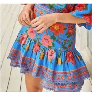 FARM Rio Blue Tropical Tapestry Mini Skirt